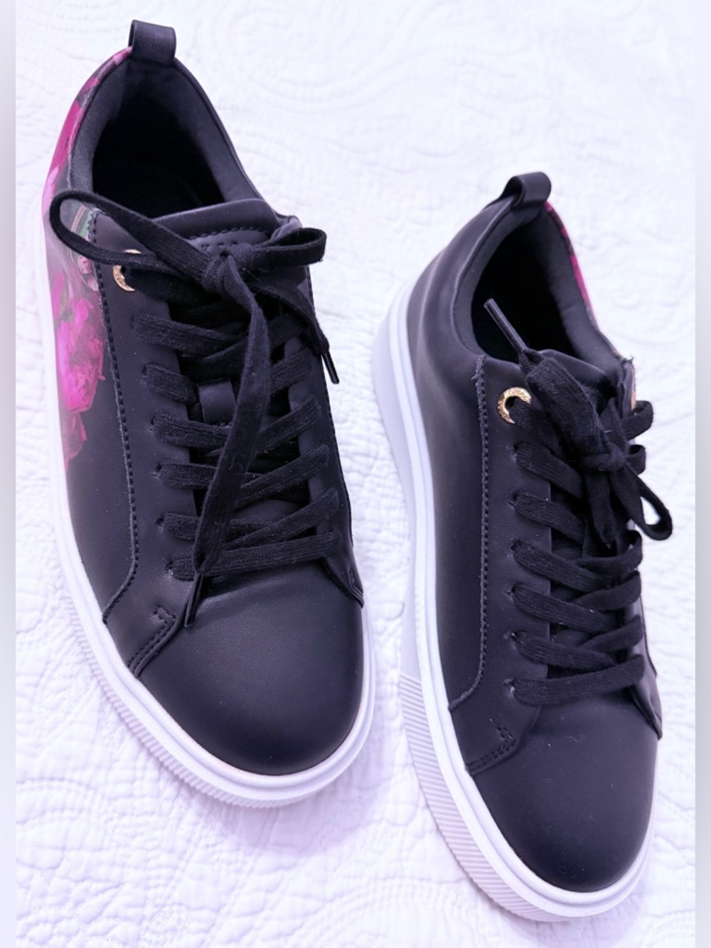 Ted Baker Avery Floral Platform Sneaker Shoes Women's Black Size 8.5